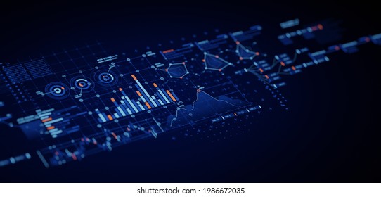 Financial Data Document Graph Chart Report Statistic Marketing Research Development  Planning Management Strategy Analysis Accounting. Financial Business Technology Hologram Concept. 3d Rendering.