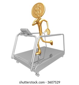 Financial Fitness Gold Dollar Coin On Treadmill