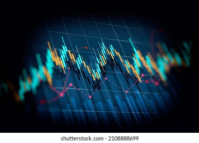 Financial Graph With Up Trend Line Candlestick Chart In Stock Market On Blue Color Background