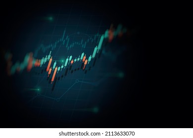 Financial Graph With Up Trend Line Candlestick Chart In Stock Market On Blue Color Background