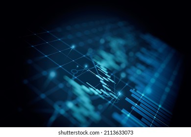 Financial Graph With Up Trend Line Candlestick Chart In Stock Market On Blue Color Background