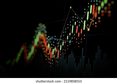 Financial Graph With Up Trend Line Candlestick Chart In Stock Market On Blue Color Background