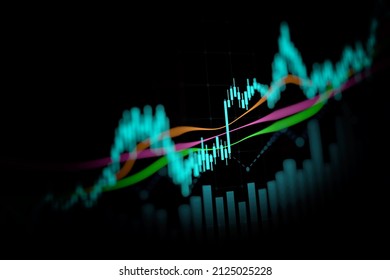 Financial Graph With Up Trend Line Candlestick Chart In Stock Market On Black Screen Background