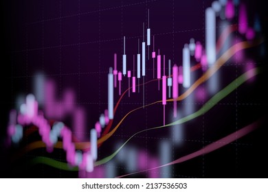 Financial Graph With Up Trend Line Candlestick Chart In Stock Market On Neon Color Background