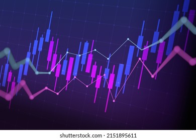 Financial Graph With Up Trend Line Candlestick Chart In Stock Market On Neon Color Background