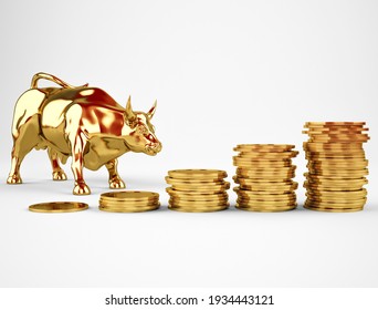 Financial Investment In Bull Market. Investor Can Get More Capital Gain And Dividend, Isolated On White Background