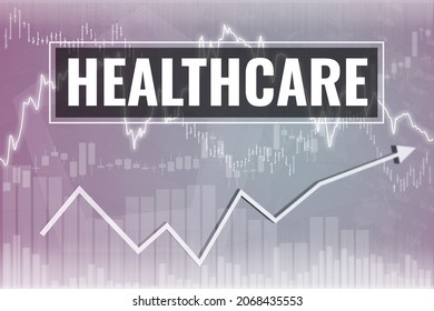 Financial Market Sector Healthcare On Gray Finance Background From Graphs, Charts. Trend Up And Down. 3D Render. Financial Market Concept