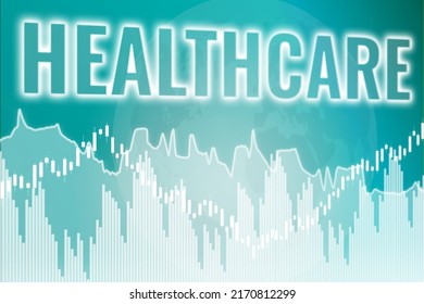 Financial Market Sector Healthcare On Blue Background From Graphs, Charts With Arrow. 3D Render, Soft Focus. Stock Market Concept