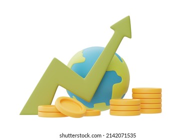 Financial Markets And Global Economy Concept With Coin Stacks,currency Exchange Rate Increase Statistic,3d Rendering.