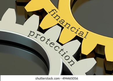 Financial Protection Concept On The Gearwheels, 3D Rendering