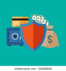 Financial Security Concept. Flat Design Stylish. Isolated On Color Background