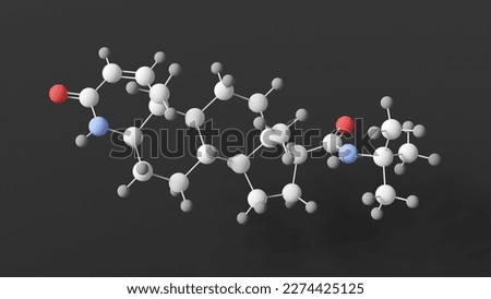 finasteride molecule, molecular structure, 5-alpha-reductase inhibitors, ball and stick 3d model, structural chemical formula with colored atoms