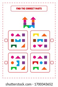 Find The Correct Parts Game. Educational Exercises For Kids. Worksheets For Practicing Analytic Skills Of Children. Useful Printable Games For Preschool And Kindergarten. Preschool Curriculum.