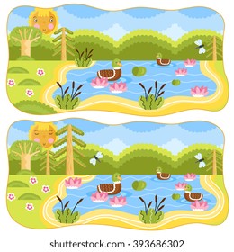 Find Differences In Illustration. Cartoon Illustration Fo Kids. Spot Difference. Educational Game For Children, Funny Game. Childrens Logic Game. 