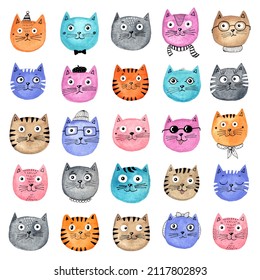 Find Two Identical Cats Watercolor Illustration