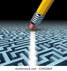 Finding Solutions And Solving A Problem Searching The Best Creative Answers Against A Complicated Three Dimensional Maze With A Clear Shortcut Path Erasing The Labyrinth With A Pencil Eraser.