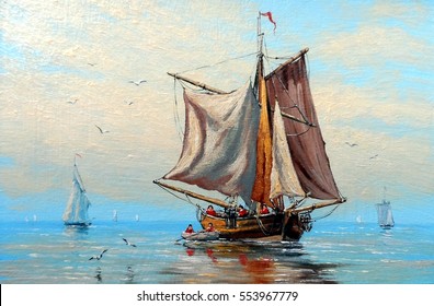 Fine Art,classic Art,boats Fisherman, Paintings Oil