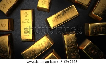 Fine gold bars on a dark background. 3d illustration.