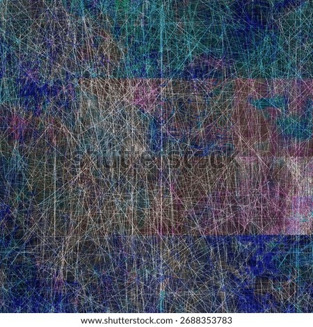 Fine linear abstract dominated by gray, red, and faint green textures. The dense crisscrossing structure resembles tangled fibers, technical schematics, or intricate cosmic web designs 