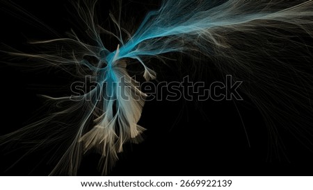 Fine, thread-like lines form an abstract representation of neural fibers in motion. The composition suggests connectivity and signal transmission in a brain-inspired pattern. 
