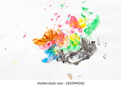 Finger Paint. Colored Paint Strokes On White Background. Creation. Art.