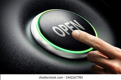 finger presses the open button, 3D rendering 3D illustration