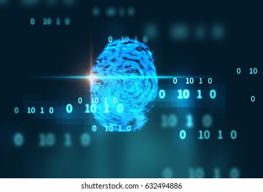 Finger Print Scanning Identification System. Biometric Authorization And Business Security Concept. 
