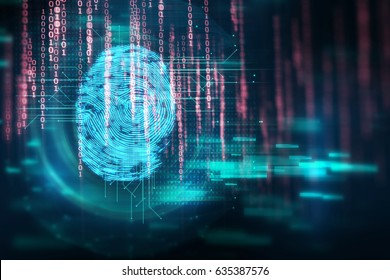 Finger Print Scanning Identification System. Biometric Authorization And Business Security Concept. 
