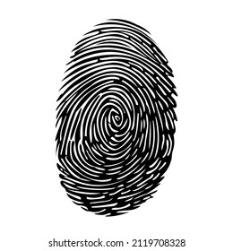 Finger print silhouette. Black thumb fingerprint id icon on white background. Touch security for screen display. Evidence at the crime scene. JPG illustration