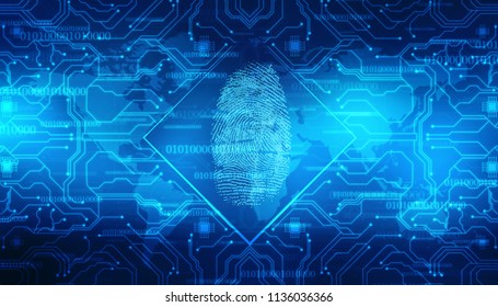Fingerprint integrated in a printed circuit, releasing binary codes. fingerprint Scanning Identification System. Biometric Authorization and Business Security Concept. digital illustration