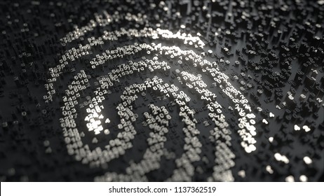 Fingerprint Made Of Chrome Numbers. Modern Digital ID Concept. 3D Rendering