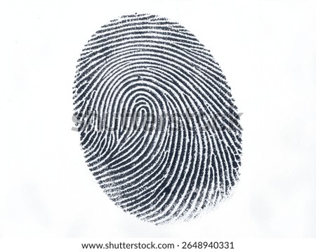 fingerprint pattern in dark grey, centered on  a white surfac asolate background