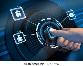 Fingerprint recognition used to access a software interface. Digital illustration.