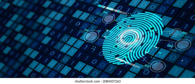 Fingerprint scan provides security access with biometrics identification.fingerprint biometric identity and approval.Business Technology Safety Internet Concept.3d render and illustration