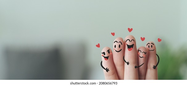 Fingers with Happy Smile Face, Friendship, Family, Group, Teamwork, Community, Unity, Love Concept.