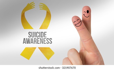 Fingers smiling against suicide awareness message