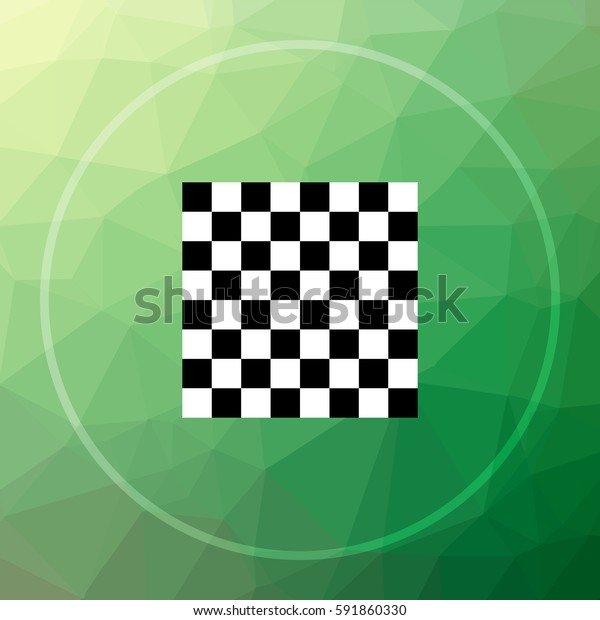 Finish flag icon. Finish flag website\
button on green low poly\
background.\
