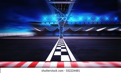 finish line on the racetrack in motion blur side view, racing sport digital background illustration
