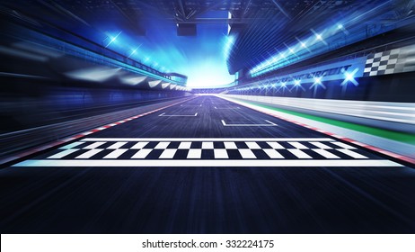 finish line on the racetrack with spotlights in motion blur, racing sport digital background illustration