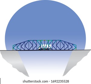 Finite element analysis of a bridge between two cliffs being crossed by a truck - blue background	
