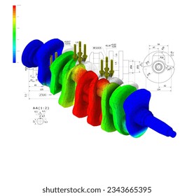 finite element method, FEM, and technical drawing crankshaft, testing fatigue and stress in the material