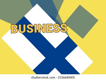 Finland business. State flag on a colorful background.  Helsinki  and Finland business concept. Metaphor commerce and business in FIN. Abstract geometric style, 3d image