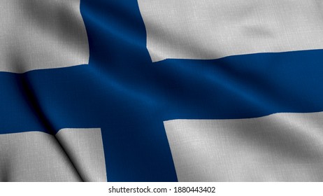 Finland Satin Flag 3D illustration. Waving Fabric Texture of the Flag of Finland, Real Texture Waving Flag of the Finland