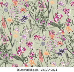 Fiori verde Table Runner set
Wild flowers with leaves green background. 