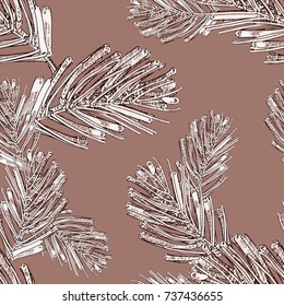 Fir tree branches seamless pattern. Watercolor illustration. Hand painted background.