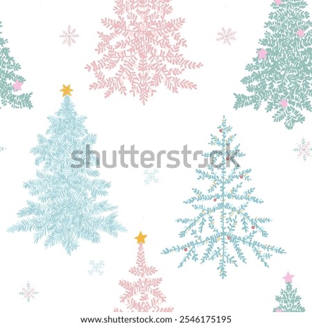 Fir tree seamless pattern. Beautiful Christmas background with hand drawn abstract fir trees. Ready Happy New Year surface pattern print design.