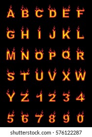 Fire alphabet, cartoon-style, simple red