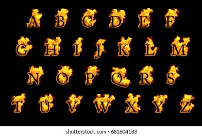 Fire Alphabet Isolated On Black Background Stock Illustration 681604183 ...