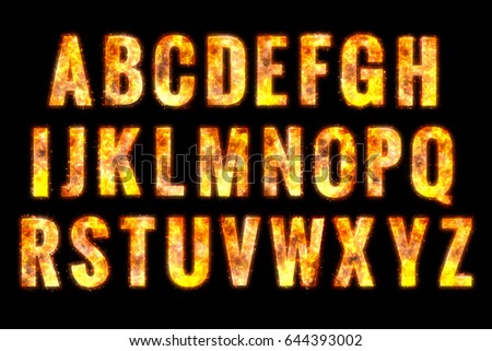 Fire Alphabet Letters Isolated On Black Stock Illustration 644393002 ...