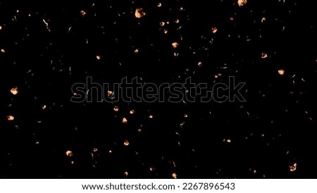 Fire burn ash or dust particles, flying and floating on air, overlay a black background in this still shot. 3d render illustration. 商業照片 © 